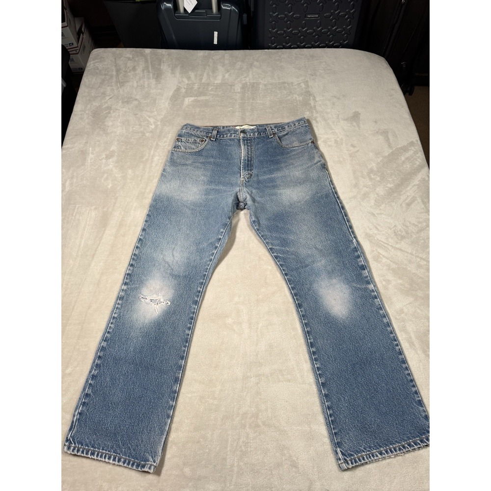 Vintage Levis 517 Jeans Size 34x29 Blue Faded Distressed Bootcut